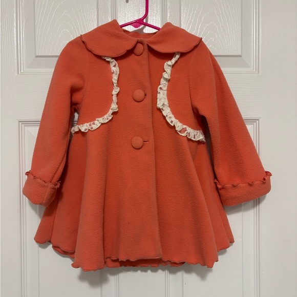 Orange Coat with Lace and Floral Accent - Picture 2 of 3